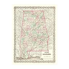 Alabama map 1871 for sale  Delivered anywhere in USA 