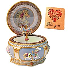 Classical Carousel Horse Music Box LED Lights Twinkling Resin Carved Collectible Mechanical Musical Box with Sankyo 18-Note A Horse Rotates with Music for sale  Delivered anywhere in Canada