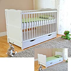 White Solid Wood Baby Cot Bed with Drawer & Deluxe for sale  Delivered anywhere in UK