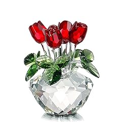 H&D Spring Bouquet Crystal Glass Flowers Red Rose Figurine for sale  Delivered anywhere in UK
