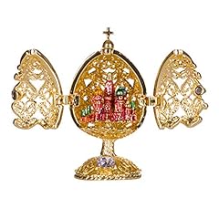 Uovo intagliato in stile Fabergé con Chiesa del Salvatore sul Sangue 6,5 cm colore oro usato  Spedito ovunque in Italia 