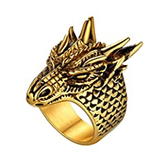 U7 Dragon Head Aesthetic Gold Ring For Mens Womens for sale  Delivered anywhere in UK