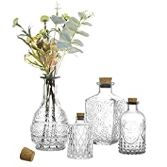 MyGift Vintage Embossed Various Sizes Clear Glass Bottle, used for sale  Delivered anywhere in Canada