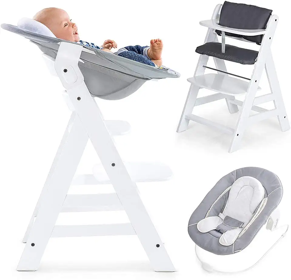 Hauck Kinderstoel Alpha Plus Newborn Set - 4-delige Houten Meegroeistoel vanaf de Geboorte incl. Wipstoeltje, Zitkussens en Gordel - Wit tweedehands  