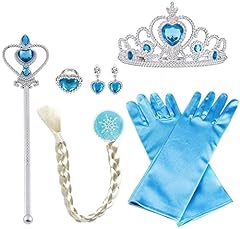Vicloon Elsa Princess Dress Up Accessories, Crown Wand Blue Gloves Tiara Braids Necklace Ring Earrings Set of 8 usato  Spedito ovunque in Italia 
