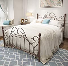 Queen Platform Metal Bed Frame with Headboard and Footboard,Vintage Victorian Style Mattress Foundation, No Box Spring Required, Under Bed Storage, Antique Bronze Brown. for sale  Delivered anywhere in Canada