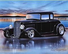 1932 Ford 5 Window Coupe Streetrod Car Art Print Black for sale  Delivered anywhere in USA 