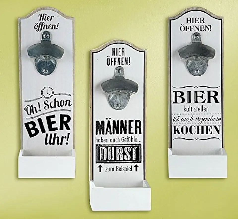 GILDE Wand - bierflesopener met grappige spreuk MDF 30x10cm geschenk decoratie (mannen hebben ook gevoelen.) tweedehands  