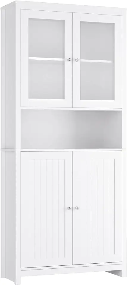 Gebruikt, FOREHILL 190 cm hoge kast, vitrinekast met 4 deuren, keukenkast, boekenkast voor keuken, woonkamer, kantoor, eetkamer, wit tweedehands  