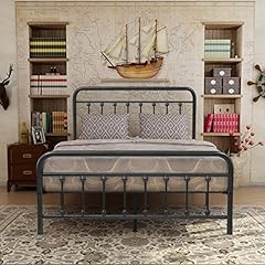 Elegant Home Products Victorian Vintage Style Platform Metal Bed Frame Foundation Headboard Footboard Heavy Duty Steel Slabs Queen Full Twin Gray/Sliver Finish (Full) for sale  Delivered anywhere in Canada