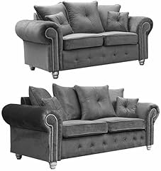 Used, Dark Grey Plush Fabric sofas - 3 2 seater sofa settee- for sale  Delivered anywhere in UK
