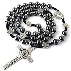 HanlinCC 8mm Hematite Rosary Black Stone Beads with for sale  Delivered anywhere in USA 