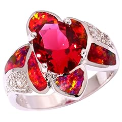 Created Red Fire Opal Tourmaline Cubic Zirconia Silver, used for sale  Delivered anywhere in UK