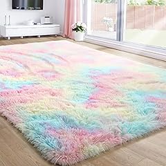 Rainbow fluffy rugs for sale  Delivered anywhere in USA 