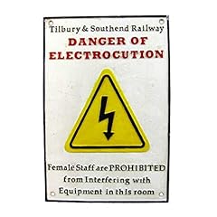 TG,LLC Treasure Gurus Cast Iron Tilbury Southend Railway Danger Electrocution Sign Door Plaque Man Cave Garage Wall Decor, used for sale  Delivered anywhere in Canada