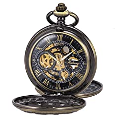 Pocket Watch Skeleton Mechanical Double Case Hand-Wind, used for sale  Delivered anywhere in USA 