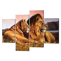 4 Panels Lioness and Lion on The Prairie Wall Art Painting for sale  Delivered anywhere in Canada