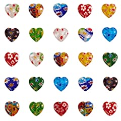 UR URLIFEHALL 66 Pcs Lovely Heart Shape Millefiori Lampwork Glass Beads Flat Heart Glass Beads for Jewelry Making Mixed Colors, used for sale  Delivered anywhere in Canada