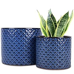 G EPGardening Blue Planter Set Ceramic Plant Pots Garden for sale  Delivered anywhere in UK