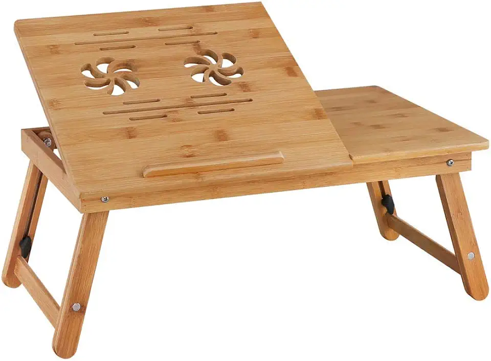 Laptoptafel voor op bed van bamboe hout - Hoogte verstelbaar, kantelbaar & Inklapbaar - Bedtafel voor laptop, boek, tablet - Ontbijt op bed tafel - Decopatent tweedehands  