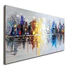 Large Hand Painted Abstract Reflection Cityscape Canvas Wall Art Modern Oil Painting Contemporary Decor Artwork (60 x 30 inch) for sale  Delivered anywhere in Canada