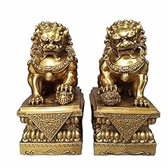 Feng Shui Décor Brass Statue PairChinese Guardian Lion Statues Wealth Porsperity Ward Off Evil Cash Register Office Desk Store Opening Gift,Brass,A (Brass A) for sale  Delivered anywhere in Canada