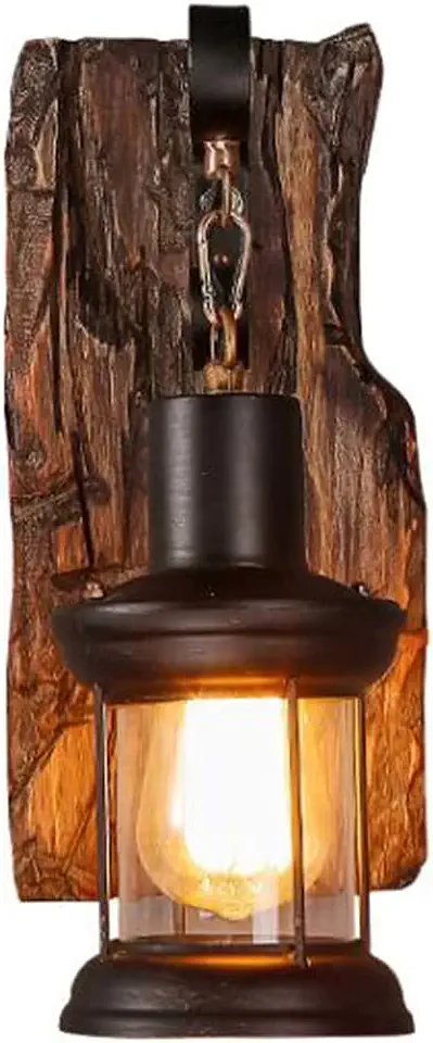 Gebruikt, Houten Retro Lichten Rustieke Woonkamer Wandlamp EZ7 LED Lamp Wandlamp Slaapkamer Muur Eenvoudig Creatief Vintage Antiek Glas Lampenkap Nostalgie Interieur Loft Kamer Design Lamp,A tweedehands  