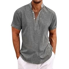 Men linen henley for sale  Delivered anywhere in USA 
