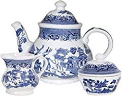 Used, Churchill Blue Willow 3 Piece Set (Teapot, Creamer for sale  Delivered anywhere in UK
