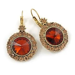 Used, 40mm L/Round Cut Champagne/Amber Glass Stone Drop Earrings for sale  Delivered anywhere in UK