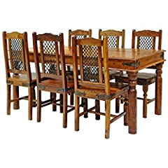 Takat Metal Jali Natural Solid Wood Large Dining Table for sale  Delivered anywhere in UK
