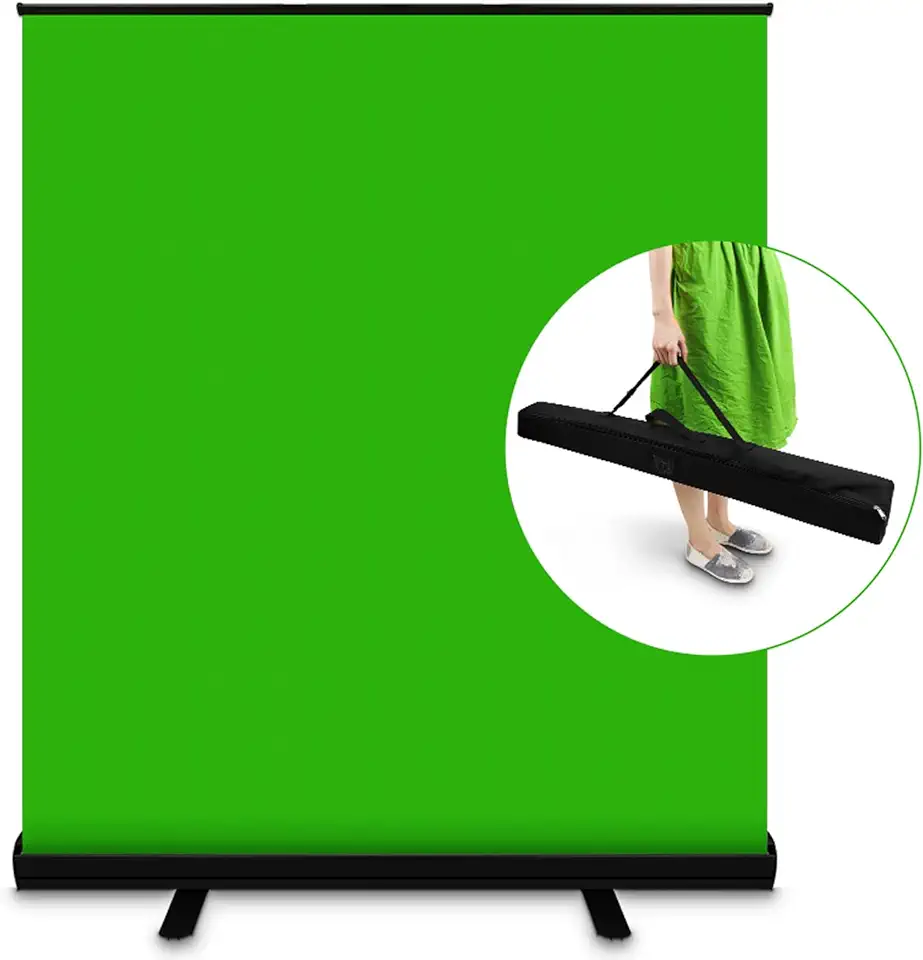 Greenscreen, draagbare groene chromakey achtergrond voor fotoachtergrond, videostudio, kreukvrije groene achtergrond met optrekbare veiligheid aluminium basis (43,3 ''/110cm) tweedehands  