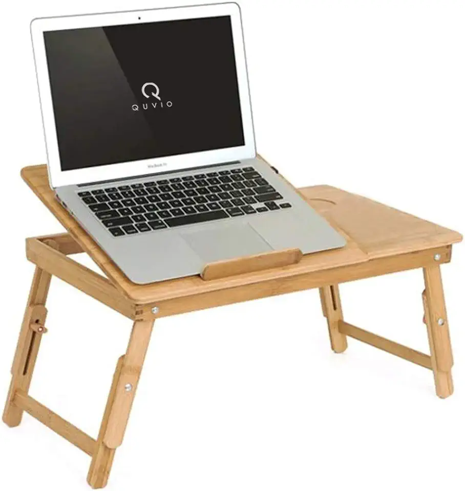 Bedtafel bamboe hout/Tafeltje voor laptop of ontbijt op bed/Ontbijttafeltje/laptoptafel verstelbaar/Voor op bed/Inklapbaar/Werken in bed/Laptop verhoger/Schoottafel - Bruin', gebruikt tweedehands  