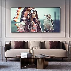 Canvas Painting Modern Indian Girl And Eagle Poster Modern Prints Wall Art Pictures Living Room Home Decor 20x40cm Frameless for sale  Delivered anywhere in Canada