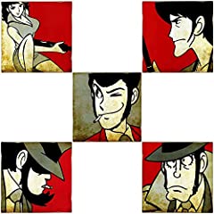 KUSTOM ART Set 5 Quadretti Stile Vintage Lupin Lupin III: Lupin, Goemon, Jigen, Fujiko, Zenigata da Collezione Stampa Laser su Legno Stampa su Legno 15x15 cm. usato  Spedito ovunque in Italia 