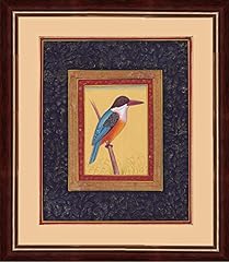 Mughal Period Bird of Kingfisher Indian Miniature Painting on Old Handmade Paper with Beautiful Border for sale  Delivered anywhere in Canada