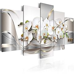 Used, 5 Panel Butterfly Orchid Flowers Canvas Print Wall Art Painting Decor for Home Decoration Picture for Bedroom Framed Ready to Hang White Floral Artwork (Small W40” x H20”, WF02) for sale  Delivered anywhere in Canada