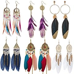 Bohemian feather earrings for sale  Delivered anywhere in UK