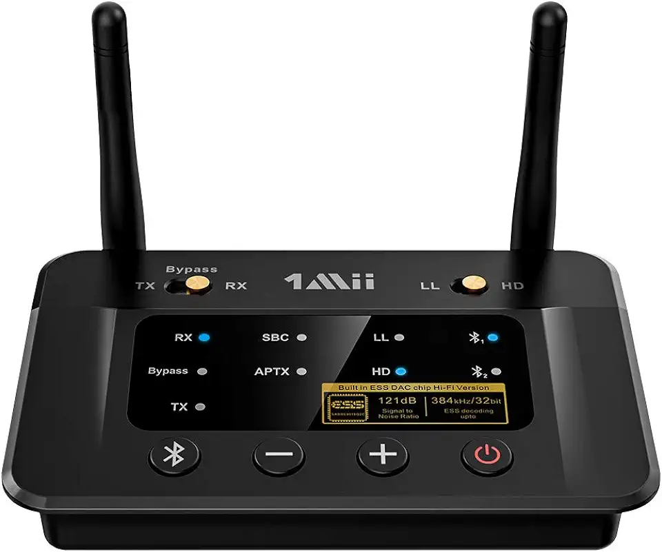 1mii B03 Pro AptX HD Bluetooth 5.0 zender ontvanger voor tv, HiFi draadloze audio-adapter met audiophiler ESS DAC voor hoofdtelefoon, bypass-ondersteuning, groot bereik, optische RCA AUX 3,5 mm tweedehands  
