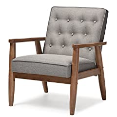 Baxton Studio Sorrento Mid-Century Retro Modern Fabric Upholstered Wooden Lounge Chair, Grey for sale  Delivered anywhere in Canada