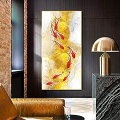 Large Wall Art Pictures for Living Room Koi Fish Feng Shui Carp Lotus Pond Pictures Paintings on Canvas Giclee Posters Design 120x60cm frameless, used for sale  Delivered anywhere in Canada