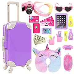 23 Pcs American Doll Suitcase Travel Play Set for 18 Inch Girl Doll Travel Luggage Accessories with Sunglasses Camera Pillow for sale  Delivered anywhere in Canada