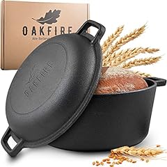 Oakfire 2in1 Double Dutch Oven with 10“ Skillet Lid, 5 QT Cast Iron Casserole Pot + 1.6 QT Skilled Lid Pre Seasoned with Handle Covers, used for sale  Delivered anywhere in USA 