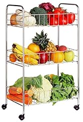 3 TIER CHROME FRUIT VEGETABLE RACK WHEELS STORAGE STAND, used for sale  Delivered anywhere in UK