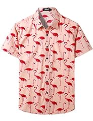 JOGAL Men's Floral Flamingo Hawaiian Shirts Short Sleeve for sale  Delivered anywhere in USA 