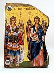 Handmade Handcarved Wooden Greek Orthodox Wood Icon of Archangels Michael and Gabriel/ Mp4, used for sale  Delivered anywhere in Canada