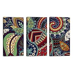 3 Panels Framed Canvas Wall Art Vintage Ethnic Paisley for sale  Delivered anywhere in Canada