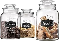 Glass Canister Set for Kitchen or Bathroom, Apothecary Glass Food Storage Jars with Airtight Lid and Chalkboard Labels - Set of 3 Cookie and Candy Jars, Storage Containers for sale  Delivered anywhere in Canada