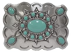 Used, HA0031 Turquoise Bead Belt Buckle Antique Silver Engraved for sale  Delivered anywhere in USA 