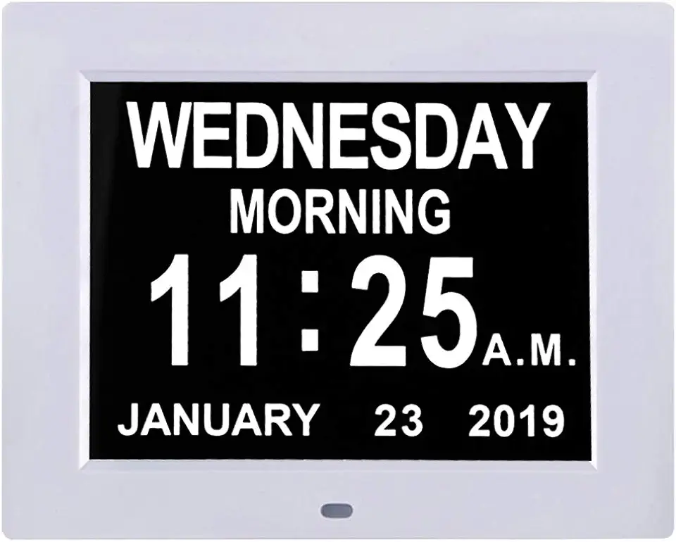 Gebruikt, [2022 Nieuwste] 8 Inch Dementie Klok Digitale Dag Kalender Klok Met 12 Alarm Herinneringen, Extra Grote Niet-Afkorting Dag & Maand Senior Klok voor Slechtzienden, Ouderen, Geheugenverlies, Alzheimers tweedehands  